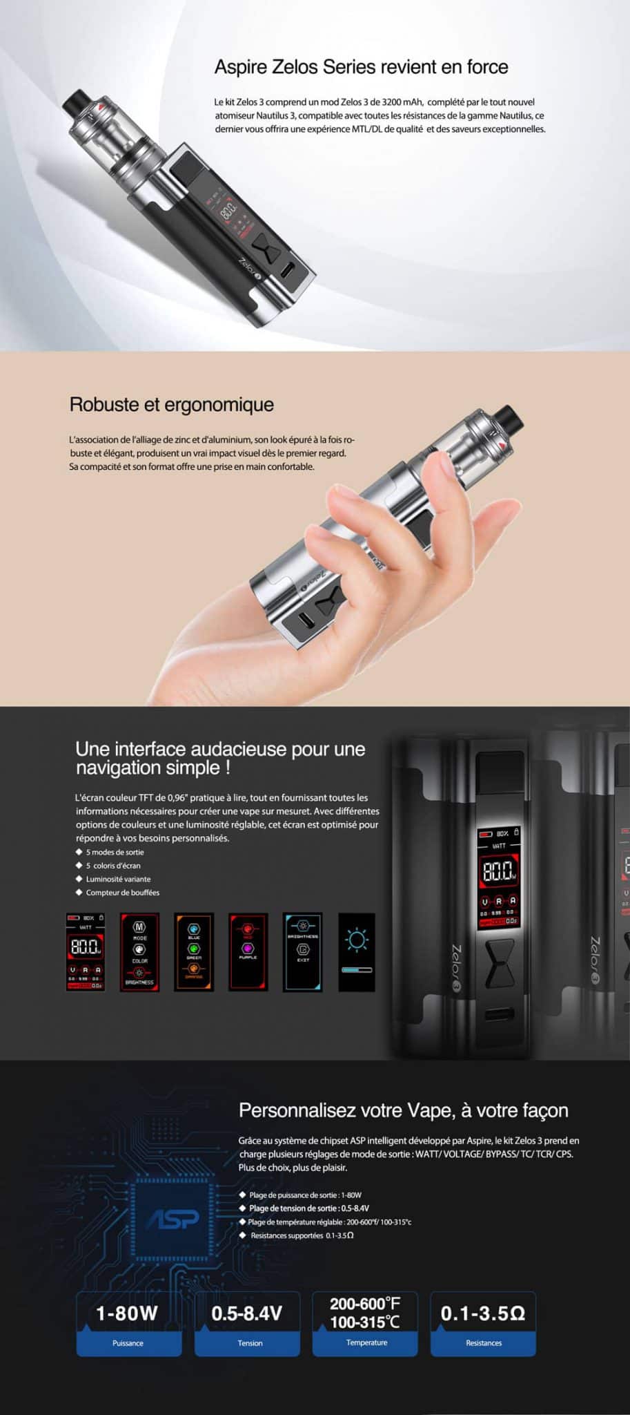 Aspire Zelos 3 Kit 3200mAh 4ml Info