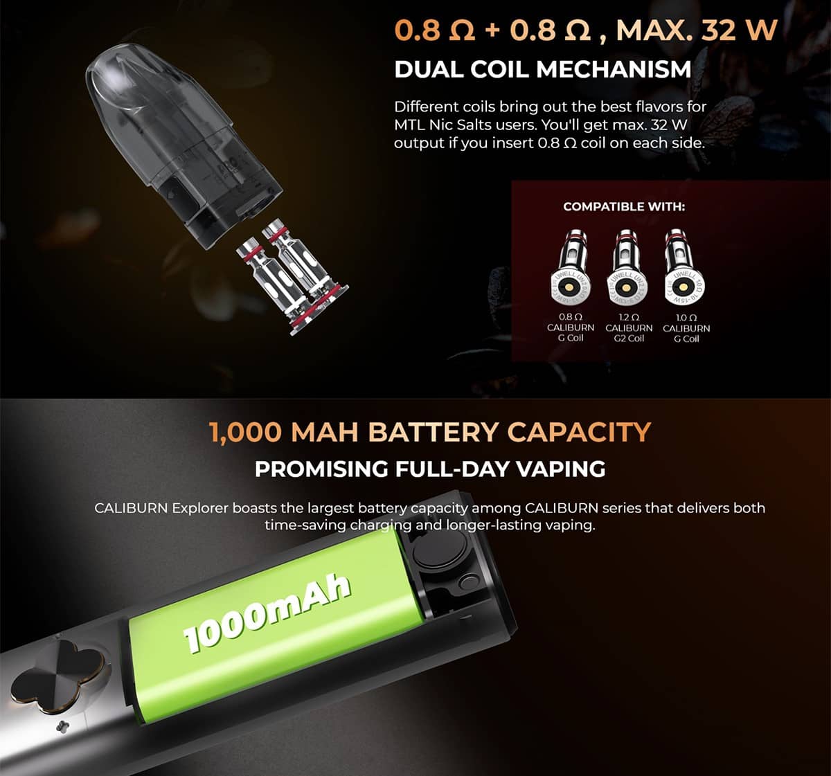 Uwell Caliburn Explorer Pod Kit 1000mAh 4ml Banner5