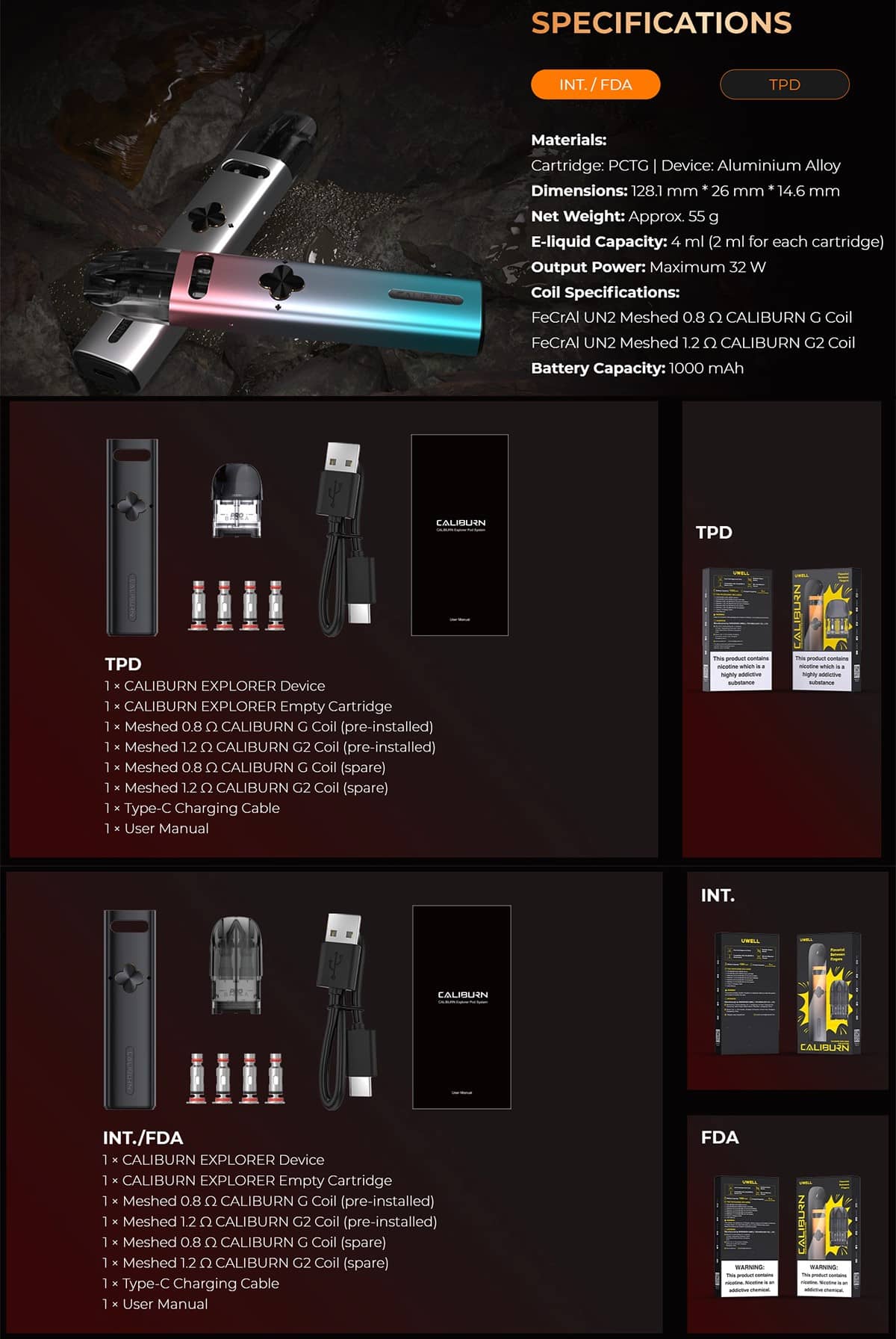 Uwell Caliburn Explorer Pod Kit 1000mAh 4ml Banner7