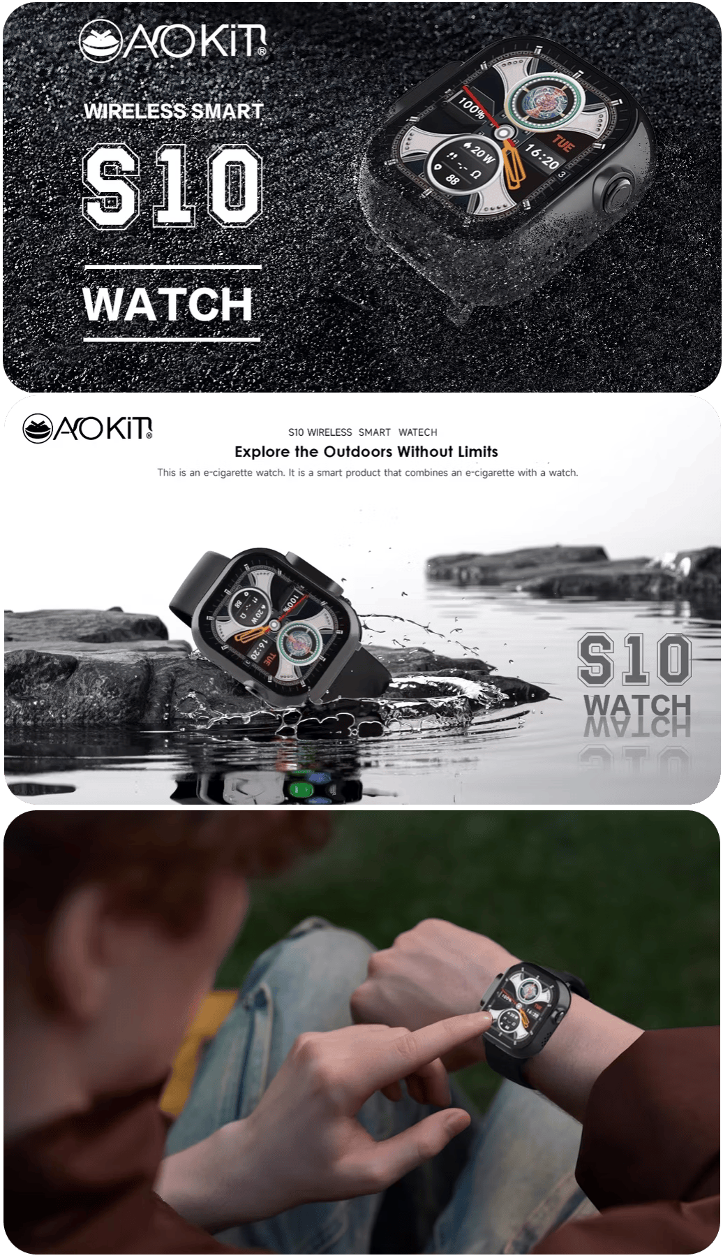 Aokit S10 Bluetooth Smart Watch Vape Kit Silver Banner1