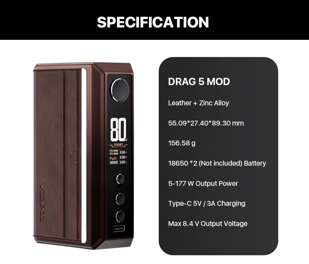 VooPoo Drag 5 Box Mod 177W 2*18650 Banner3