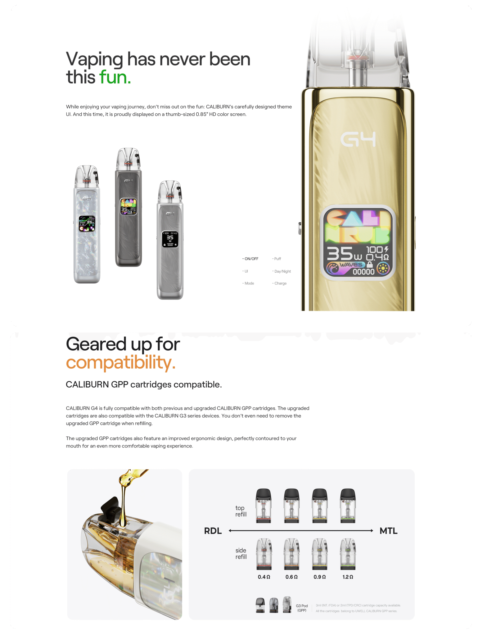 Uwell Caliburn G4 Pod Kit 3ml 35W 1300mah Banner3